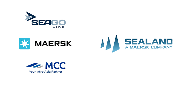 Logo của Seago Line, Maersk, MCC Transport, và Sealand