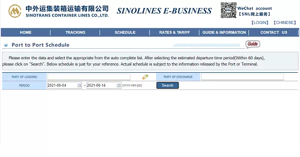 lịch tàu Sinotrans (Sinotrans schedule)