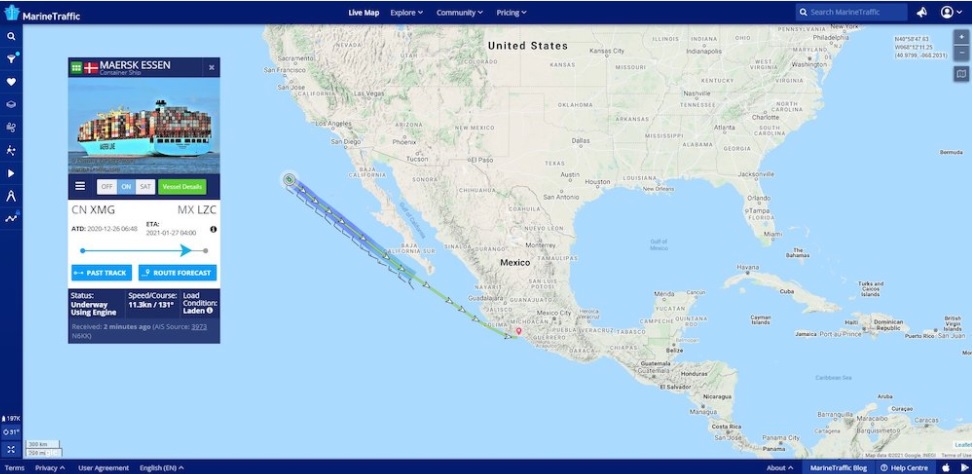 Tàu Maersk Essen chuyển hướng đến Mexico