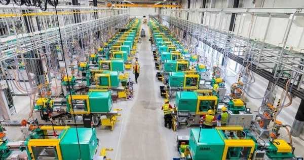 A production line of a Lego factory