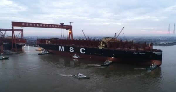 The world's largest container ship MSC Irina was floated