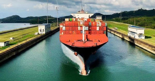 Container Ship Transits through Panama Canal